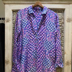 🌸 Lilly Pulitzer Pink, Blue, and Gold Long Sleeve Shirt Dress - Size XS 🌸